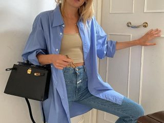 top tier style Blue Button up shirt outfit camillecharriere