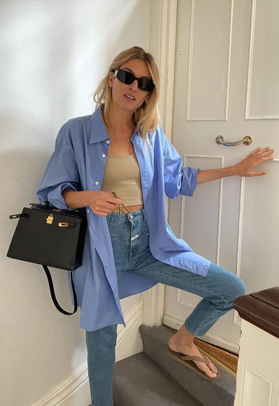 top tier style Blue Button up shirt outfit camillecharriere